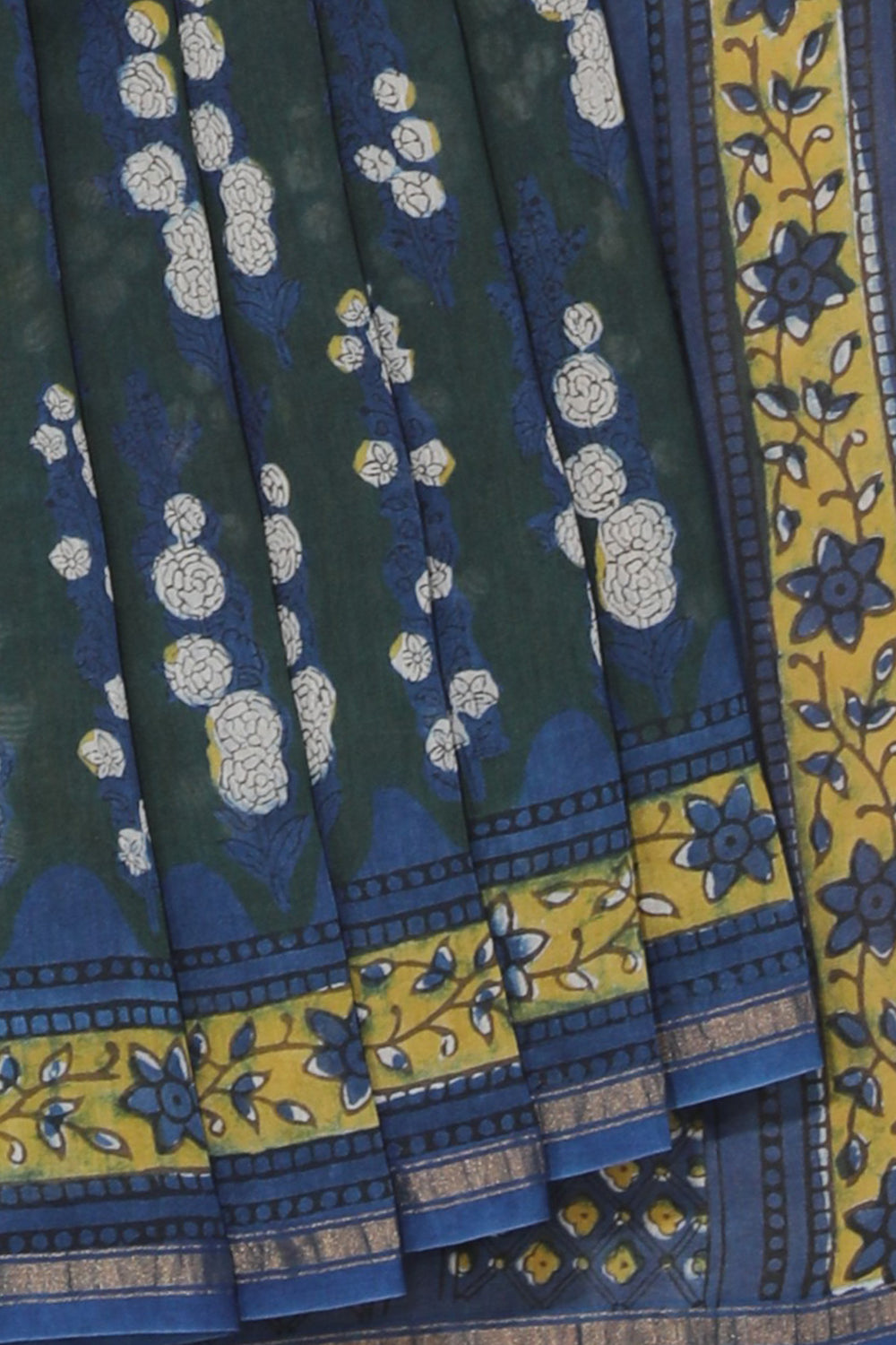 Image of Green Bagru Chanderi saree